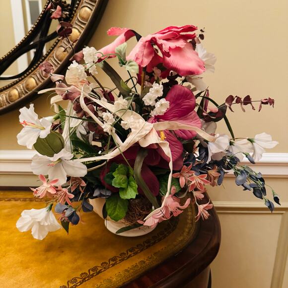 Silk Flower Arrangement in Ceramic Vase Made in USA - Picture 2 of 5